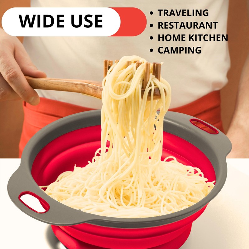 Red Kitchen Strainer Colander Set - 2 PCS Silicone Food