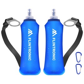 flintronic 2 Pcs Soft Flask, 250 ml/8.5oz TPU Foldable Running Water Bottle, Handheld Drinking Flask with Wrist Strap and Carabiner Clips, BPA-Free, BPA-Free, for Running, Cycling, Hiking
