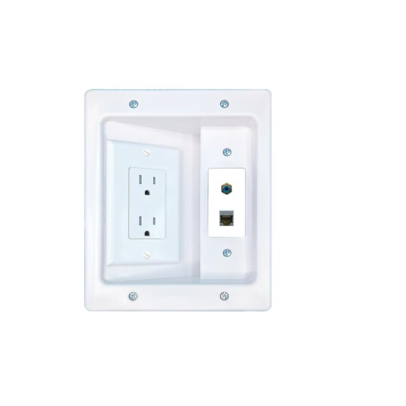 RiteAV CAT6A RCA-Blue Recessed Wall Plate Cable Concealer Management Kit