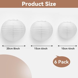 ZHITENG Pack of 6 Round Lampshade, 10, 15, 20 cm, White Lampshade, Ribbed Foldable Paper Lantern, Classic, Reusable Paper Lampshade, for Wedding, Celebration, Birthday, Party, Garden Decoration