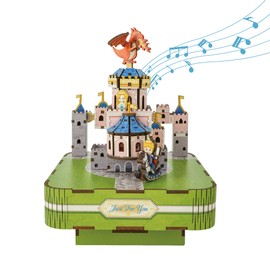 Tonecheer Wooden Music Box Puzzle for Adults, DIY Rotating Music Box Kit 3D Creative Musical Puzzle Crafts Model Building Kits Desk Decor for Birthday Gift (Fairytable Castle)