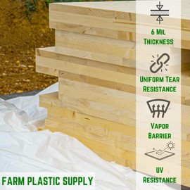 Farm Plastic Supply - Dura Skrim String Reinforced White Plastic Sheeting - 6 Mil - (10' x 50') - Reinforced Poly Film Tear Resistant, Weatherproof, Vapor Barrier Polyethylene Roll for Construction