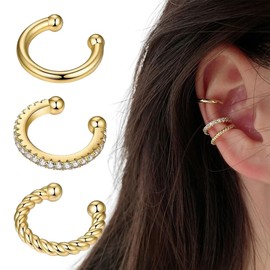 ZORVUJI Set Boho Crystal Ear Cuff Earrings Double Lines Ear Cuffs Minimalist Fake Helix CZ Hoop No Earrings Jewellery for Women and Girls (Gold)