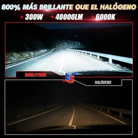 Focos LED 9007 HB5 para Faros de Auto, 40000LM 300W 800% Brillo, 2 Unidades | 6000K Luz Blanca, Luces 9007 LED Alta y Baja para Kit de Conversión con 