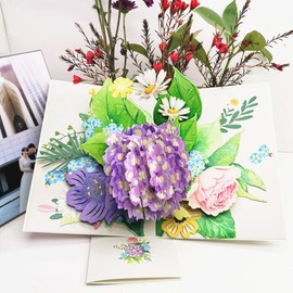 DWWTKL 5-Pack Flowers Pop Up Cards 3D Greeting Card Assortment for Women or Men on All Occasion Anniversary Valentine's Day Birthday or Wedding Christmas Congratulation