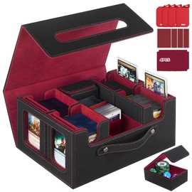 STTRBOX Trading Card Storage Box for MTG, card storage box with Commander Display，Multi-purpose Deck Case for MTG TCG Sports Card, 4 Toploaders, 4 Stoppers, 4 Colorful Dividers (Handle-Red)