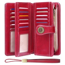 SENDEFN Wallets for Women Genuine Leather Credit Card Holder with RFID Blocking Large Capacity Wristlet