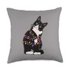 Christmas Cat tangled lights tree down tuxedo Cat Kitten Throw