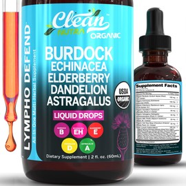 Organic Lymphatic Drainage Supplement | Lymphatic Support Drops | Burdock Root Echinacea Elderberry Dandelion Astragalus Milk Thistle Sea Moss Red Clover Cleanse Marigold Drop by Clean Nutra