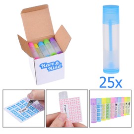 Lip Balm Container Tubes - 25 Pack (5 x 5 Colours) - DIY - Empty - 5.5 ml - Includes 25 Writeable (5 x 5 Colours) & 25 Printed Stickers - Rotating Mechanism and Lid - Create Chapsticks