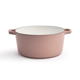 Milo by Kana 5.5-quart Enameled Cast Iron Dutch Oven with Lid | Premium Casserole Cooking Pot | Enamel Coating Inside and Out | Oven Safe and Dishwasher Friendly (Dusty Pink with Gold Knob)