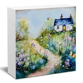 Spring Decorations for Home Spring Decor for Table Spring Cottage Sign Pastel Art Mini Art Floral Landscape Easter Decor Tiered Tray Desk Art Spring Home Decor Gifts for Women 5 X 5 Inch