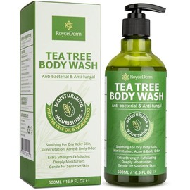 RoyceDerm Tea Tree Body Wash, Antibacterial Tinea Versicolor Body Wash Acne Body Care Cleansing Eczema Skin Care Soap Daily:_bodywash + shampoo