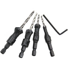 Countersink Drill Bit Set, 4 Pcs #6#10#13#16 Tapered Drill Bit with 1/4" Hex Shank Quick Change and Hex Wrench - Woodworking Countersink Drill Bits for Woodworking, Pilot Screw Hole Set