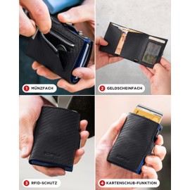 SF SCOFIELD Duality Classic Slim Wallet with Coin Compartment, Men's Card Holder for 9-10 Cards, Wallet with RFID Protection, Wallets for Men, Credit Card Holder, Carbon - Midnight Blue, Mini coin