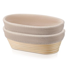 Panumly Bread Proofing Basket Set of 2, 10 inch Oval Sourdough Proofing Bowls with Liners, Handmade Rattan Baskets for Bread Making Baking Fermentation