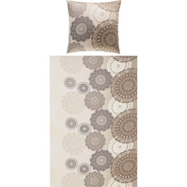 Erwin Müller Bed Linen Mako Satin Mandala Light Brown Size 135 x 200 cm (80 x 80 cm) - Silky Soft Quality with Practical Zip Reversible Pillowcase