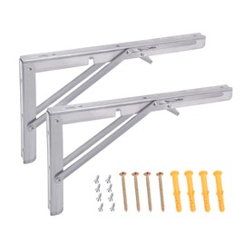 Doppy 12" Folding Shelf Brackets Heavy Duty Stainless Steel Collapsible Shelf Bracket for Table Work Bench Space Saving DIY Wall Mounted Bracket Max Load 330lb(Pack of 2)