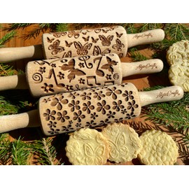 Summer Set of 3 Children's Rolling Pins for Homemade Pastries Summer Rolling Pin Engraved Rolling Pin Engraved Rolling Pin with Pattern Engraved Rolling Pin