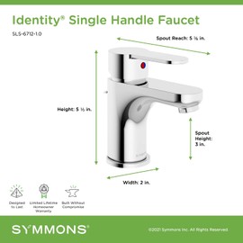 Symmons SLS-6712-1.0 Identity Single Hole Single-Handle Bathroom Faucet with Drain Assembly in Polished Chrome (1.0 GPM)