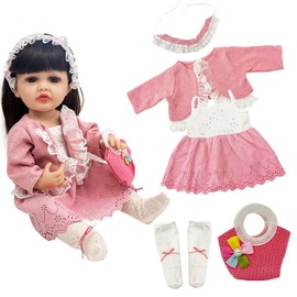 Reborn Dolls Clothes for 20-22 Inch Reborn Doll, Pink Sweet Long Sleeve Dresses Outfits with Bag Socks Headband, 20" Newborn Baby Boys & Girls Reborn Dolls Accessories for Girls Birthday Gift