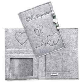 Lezzanna Felt Maternity Pass Cover - Maternity Pass Pocket - Document Pouch - In 4 Colours - Many Compartments For Ultrasound Images and Much More - Gift For Pregnant Women - Organiser