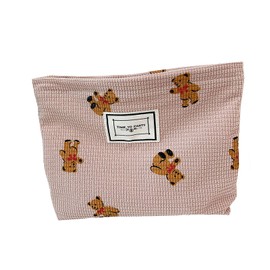 Gidary Cosmetic Bag Makeup Bag Preppy Cute Teddy Bear Corduroy Toiletry Bag for Women Travel Essentials （Pink）
