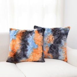 Cheer Collection Faux Fur Throw Pillow Set of 2 for Couch, Beds, Bedroom and Living Room - Ultra Soft and Cozy, Elegant Home Decor, Stylish Accent Pillows - 18" x 18", Multi Colored