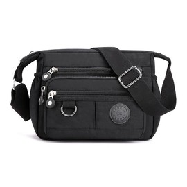 YYW Crossbody Bag Women Multi Pocket Nylon Messenger Bag Waterproof Shoulder Bag Lightweight Travel Handbag (Black)