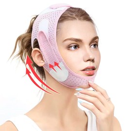 V-Line Mask Chin Strap, Reusable V Shaped Face Belt for Sleeping Jaw Exerciser, Prevent Sagging V-Line Lifting Chinstrap, Facial Slimmer Shaper for Women and Men Double Chin (Pink)