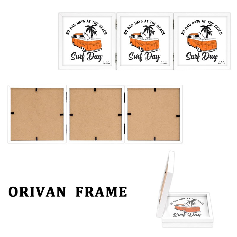 ORIVAN 5x5 Triple Picture Frame Hinged 3 Photos Folding Photo