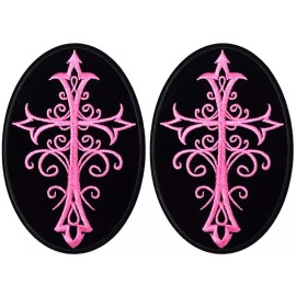 Quality Patch PINK CRUCIFIX CROSS EMBROIDERED PATCH | 2PC IRON ON OR SEW 5"x3"
