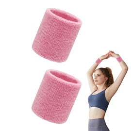 DHWEKU 1 pair of absorbent wrist sweatbands, sports wristbands, cotton sweatbands, absorbent wrist bands, for women, men and children, for football, basketball, tennis, gymnastics, pink