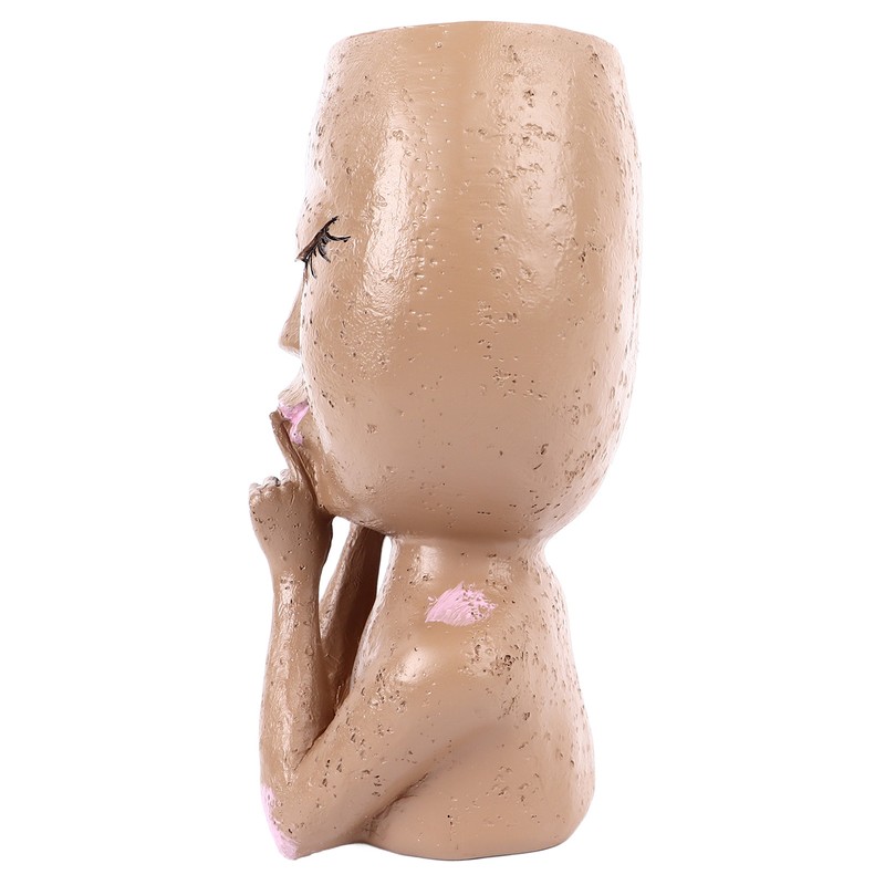 Girl Head Flowerpot Fadeless Durable Resin Face Planter Decorative Succulent