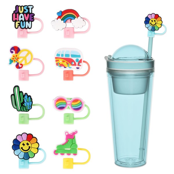 8 Stück Silikon-Strohhalmabdeckungen, niedliche staubdichte Strohhalmaufleger für Tumbler, wiederverwendbare Strohhalmkappe