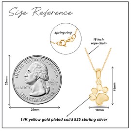 Plain Dog Paw Print Pendant Necklace Jewelry For Women In 14K Yellow Gold Over Sterling Silver Along With 18" Chain