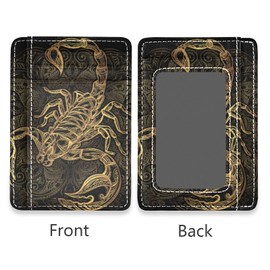 Scorpion Tattoo Ornate Gold Scorpion Slim Minimalist Wallet, Front Pocket RFID Blocking Leather Credit Card Holder, Case Protector Covers for Men Women