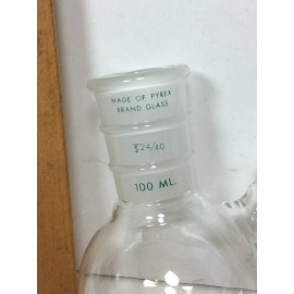 PYREX GLASS Vtg NOS Round-Bottom Boiling Flask 24/40 & 10/30 2 Port Ground Glass Joint 100ml