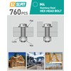 760 Pcs M4 Bolts and Nuts Set, Flat Hex, Hex