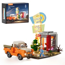 Lumibricks Sunset Stopover Illuminated Building Block Set - 455 Pieces Modular Street Scene Model with LED Light and Retro Car for Adults, Teenagers and Travel Enthusiasts