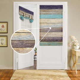 BEMIGO Door Curtains for Door Windows, Rustic Wood Farm Door Window Curtains for French Glass Door, Privacy Thermal Insulated Tie Up Door Shades, Country Small Window Curtains 26 x 42 inch