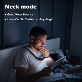 KEWUZY KEWUZY Hals Leselampe Buch LED Buchlampe,3 Farben Stufenloses Dimmen Leselampe,Biegbare Arme, 270Drehung des Lampenkopfes,Wiederaufladbar Nackenlampe