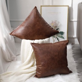 PANOD Set of 2 Faux Leather Throw Pillow Covers 26 x 26 Dark Brown,Modern Luxury Boho Decorative Large Pillow Covers Cushion Cases for Farmhouse Sofa Couch Livingroom Bed