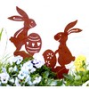 Set of 2 Garden Stakes Rabbit Pair Easter Bunny Rust