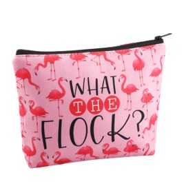 PWHAOO Flamingo Cosmetic Bag What The Flock Cosmetic Bag Pink Flamingo Birds Gift Flamingo Lover Gift (The Flock B)