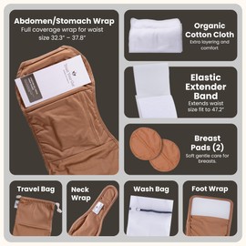 Trust Your Gut Organic Cotton Castor Oil Pack Wraps, 10pc Reusable Breathable Stomach, Neck & Foot Wraps + Breast Pads for Detox, Stress Relief, Gut Health Support