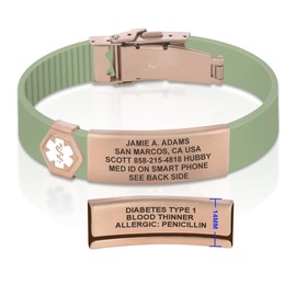 Divoti Divoti Custom Dual-Sided Engraved Silicone Medical Alert ID Wristband w/Security Clasp & Trim-to-Fit Green Mint Silicone Band w/Security Clasp - 14MM PVD Rose Gold/White