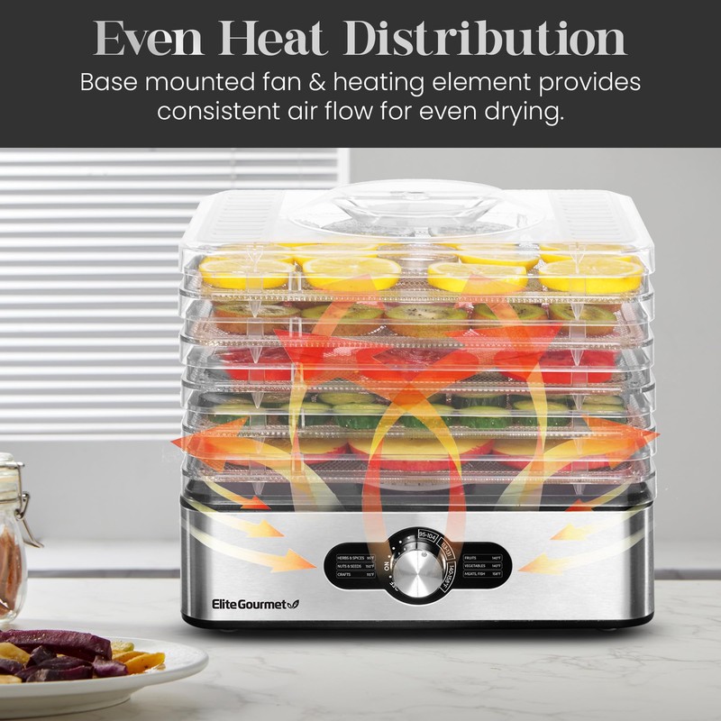 Elite Gourmet EFD3321X Food Dehydrator, Stainless Steel Trays Adjustable Temperature