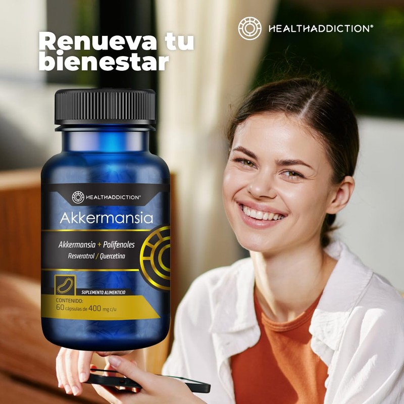 HEALTHADDICTION - 2 Pack Akkermansia Suplemento Alimenticio con Resveratrol y