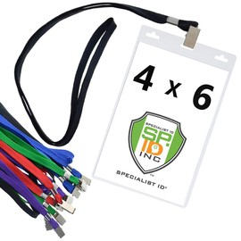10 Pack - Premium 4X6 Badge Holder with Lanyard - Heavy Duty Extra Large Badge and Credential Holders for Special Events (Max Insert 4" X 6") (Assorted Colors)